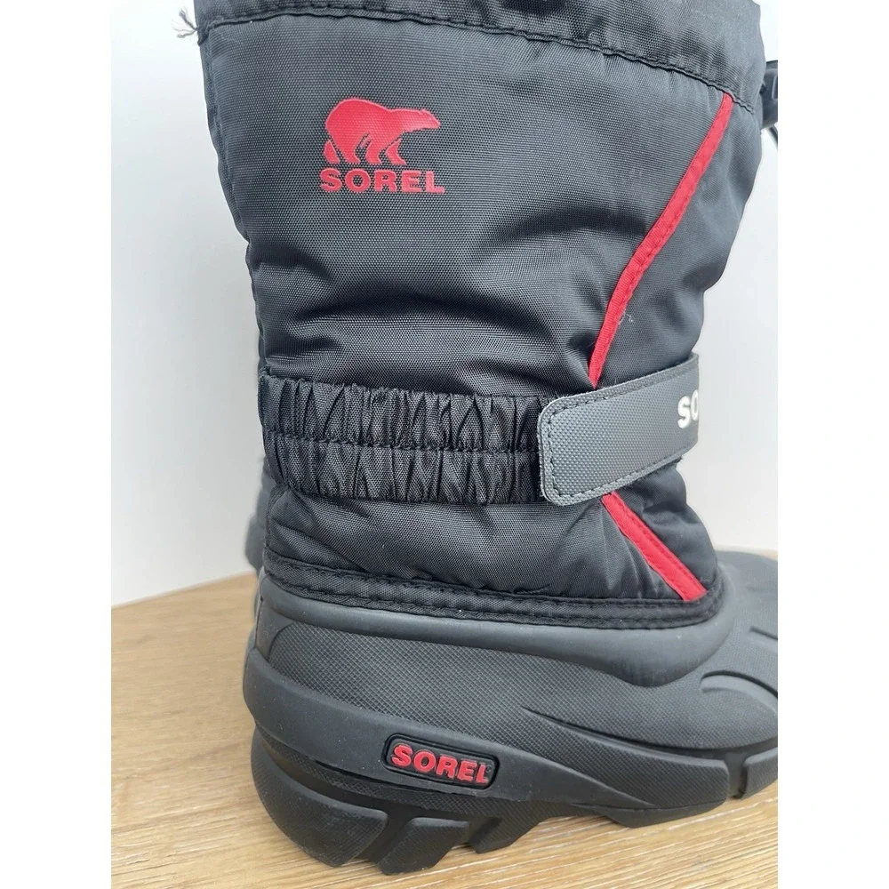 KIDS Sorel Snow Commander Insulated Snow Boots Drawstring Black/Red US 12